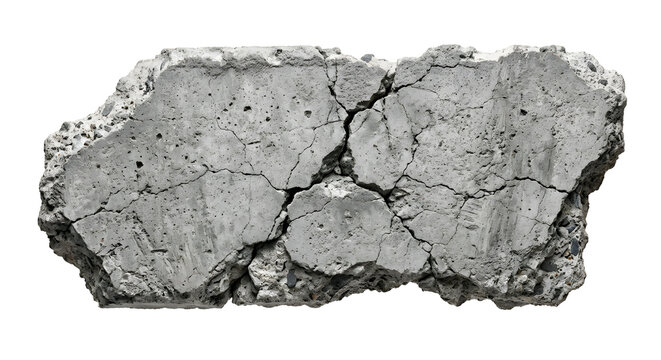 Cracked concrete block chunk on transparent background
