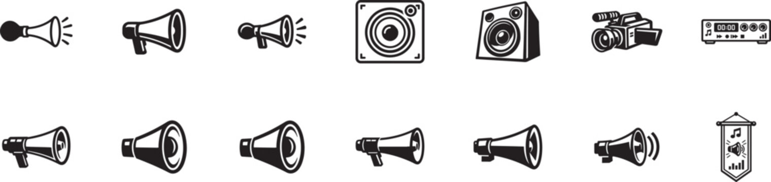 Wacky sound silhouette icon set with funny vector symbols isolated on transparent background for design.