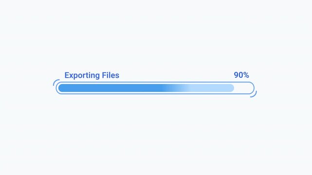 Flat vector animated file export progress bar with loading indicator and status text. Ideal for software interfaces, file transfer, data export, and technology motion graphics.