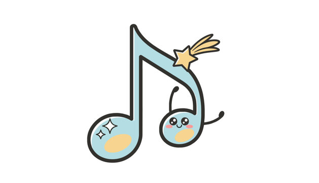 Cute blushing music note character with a small shooting star