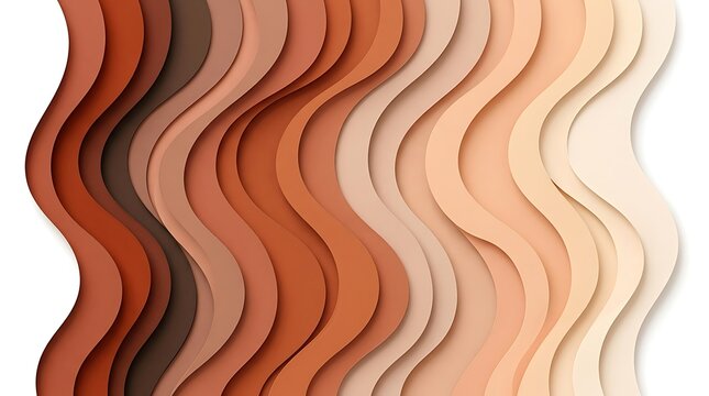 Abstract background with paper cut shapes in shades of skin tone colors, 3d paper art style, layered waves, isolated on white background