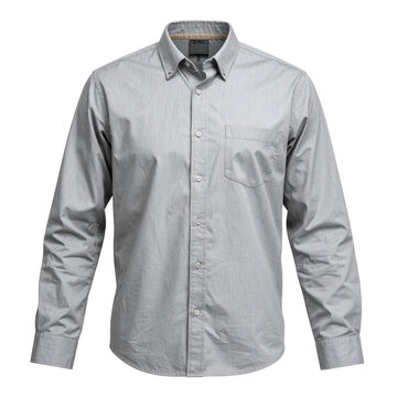 light gray men's dress shirt with button-down collar isolated on transparent background