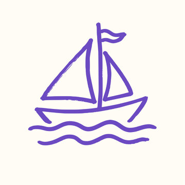 Hand Drawn Sailboat with Flag Sailing on Waves Vector Illustration