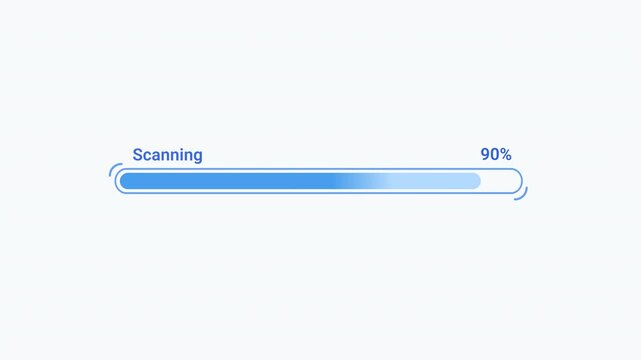 Flat vector animated scanning progress bar with loading indicator and status text. Ideal for software interfaces, security scanning, system diagnostics, and technology motion graphics.