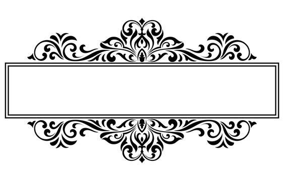 Black frame, decorative border, vintage elements.