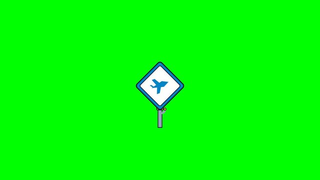 Animated Airport Sign Icon on Green Screen Background.