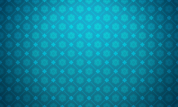 Luxury Lai Thai floral pattern on teal blue background vector illustration. Lai Thai flower pattern.
