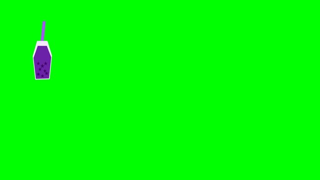Animated Purple Potion Bottle Floating on Green Screen Background.