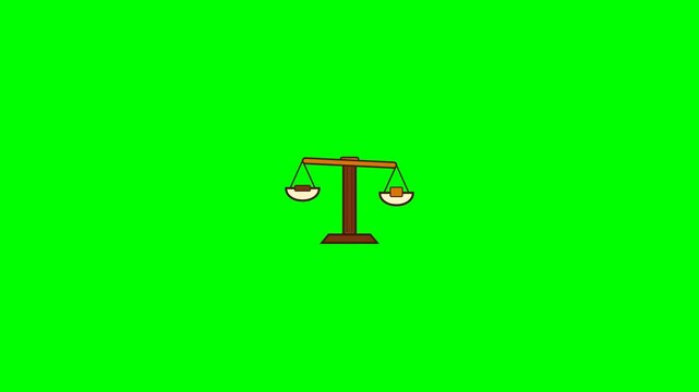 Animated Hand Drawn Balance Scale Icon on Green Screen Background.