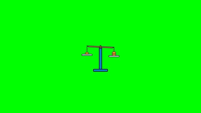Animated Cartoon Scale Weighing Objects on Green Screen Background.