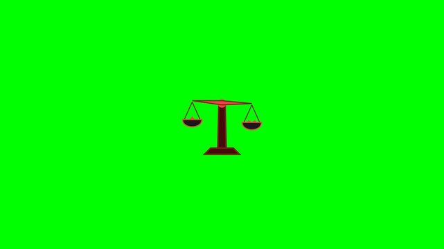 Animated 3D Scales of Justice Icon on Green Screen Background.