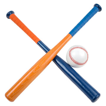 Two baseball bats crossed diagonally with a baseball on a black background bat ball sporting