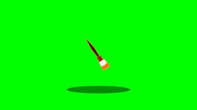 Animated Paintbrush Floating Above Shadow on Green Screen Background.