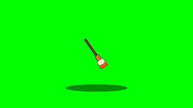 Animated broom sweeping motion on green screen background for video editing.