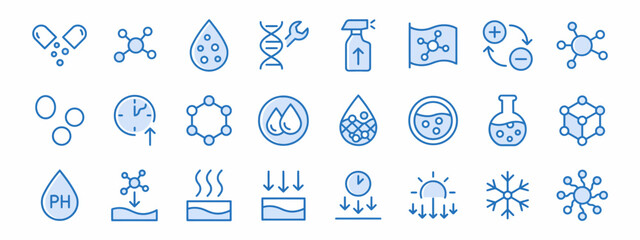 Fototapeta premium Chemistry and material science line icon set for scientific research concepts