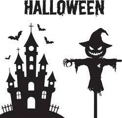 Fototapeta premium Mega Halloween silhouette mega pack with haunted houses witches ghosts and bats