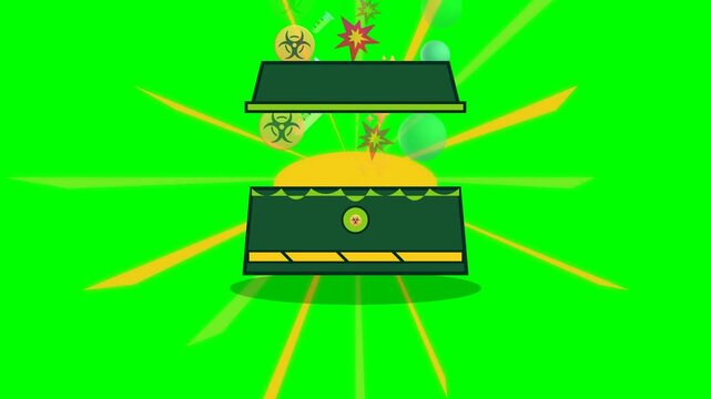 Animated Treasure Chest Opening with Magical Gold Coins and Floating Loot Items.