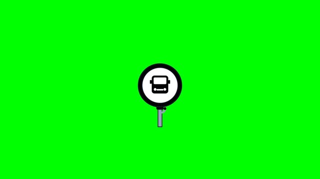 Bus Stop Sign Animation on Green Screen Background.