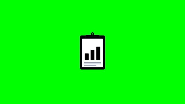 Animated Business Clipboard Icon with Bar Chart on Green Screen Background.
