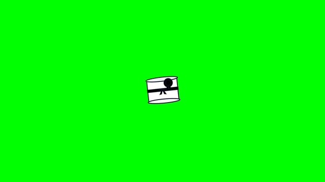 Animated white drum with black trim on a vibrant green screen background.