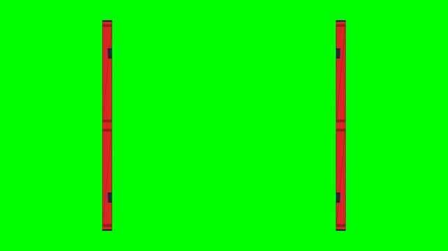 Animated Red Wooden Double Doors Opening and Closing on Green Screen.