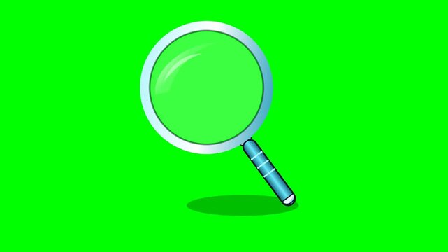 Animated Magnifying Glass Icon with Green Screen Background for Video Editing.