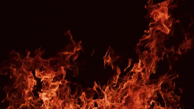 Fire Flames Background with Intense Blaze Flame. Fire flames rising against a black. Burning fire blaze with natural flame patterns, glowing heat.