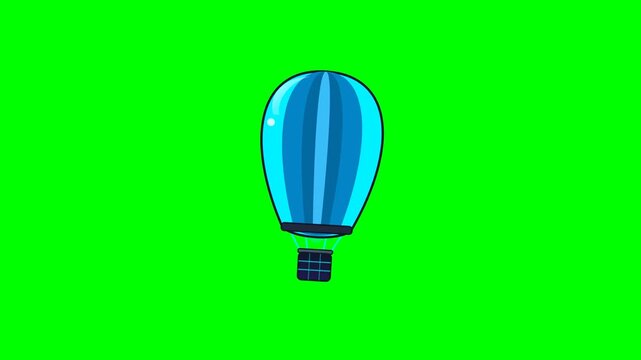 Animated Blue Hot Air Balloon Floating on Green Screen Background.