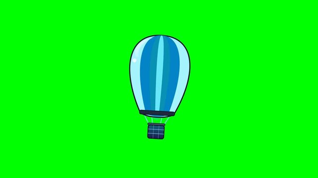 Animated Blue Hot Air Balloon Floating on Green Screen Background.