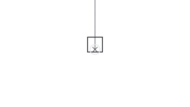 A minimalist animation of a square shape swinging like a pendulum against a white background.
