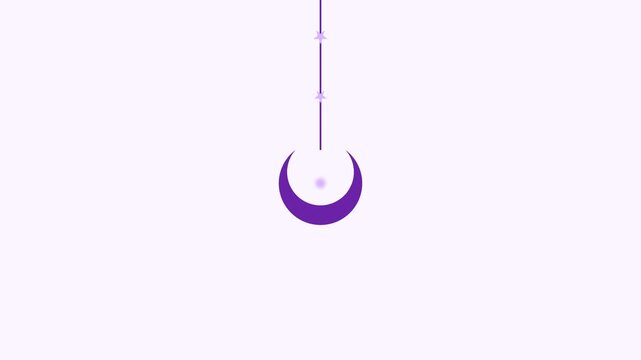 Minimalist Purple Crescent Moon Hanging Ornament Animation on White Background.