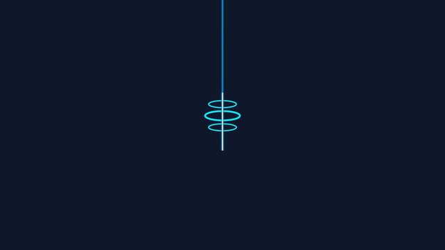 Abstract Digital Animation Featuring Pulsing Neon Light Rings and Vertical Beam.