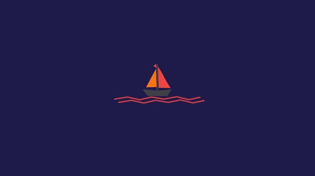 Minimalist Sailboat Animation Floating on Stylized Ocean Waves.