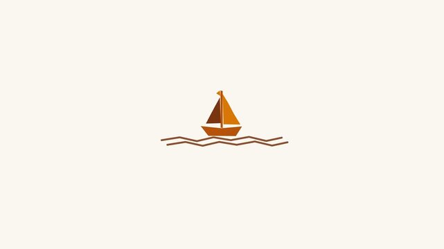 Minimalist Sailboat Illustration Floating on Gentle Ocean Waves Animation.