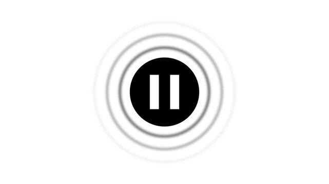 Minimal Pause Button Animation with Ripple Effect, Modern Media Icon, Clean White Background, Digital Interface Design for Video and Multimedia Content and stoped sign.