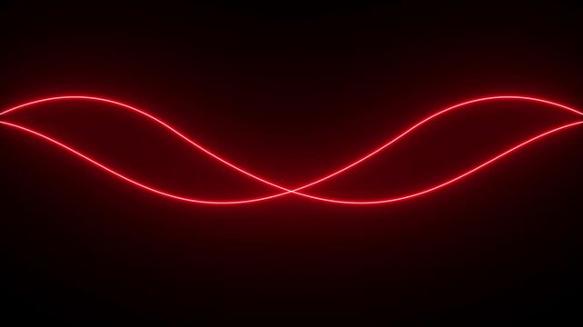 Abstract neon RED color line waves animation. Bright neon curve line abstract on black background.4k motion graphics video