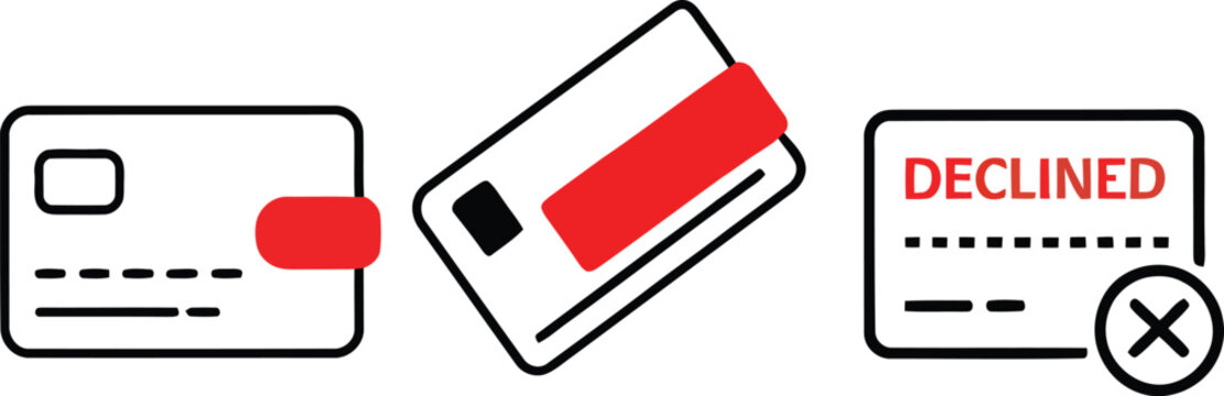 Credit card financial transaction and declined status symbols icons set and payment, reader, and banking symbol and online in outline style