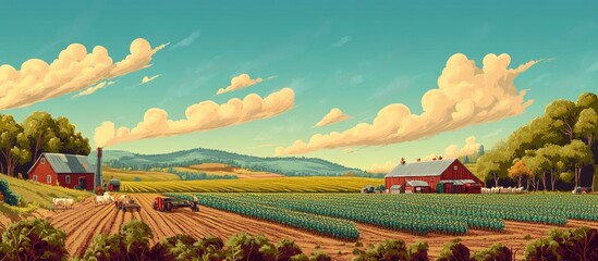 Fototapeta premium Farmhouse. Landscape. Agriculture. Crops. Country.