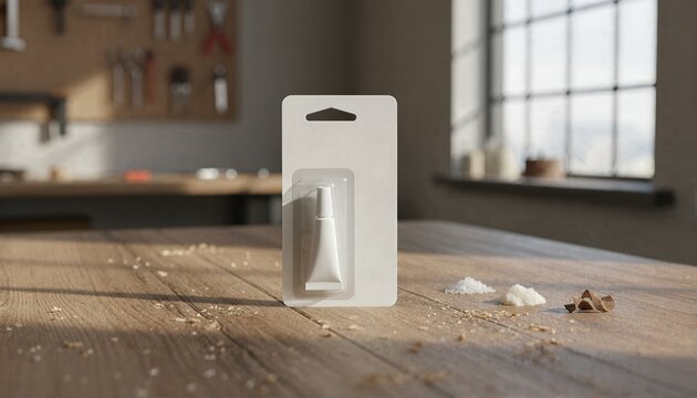 Professional adhesive on a rustic workshop surface