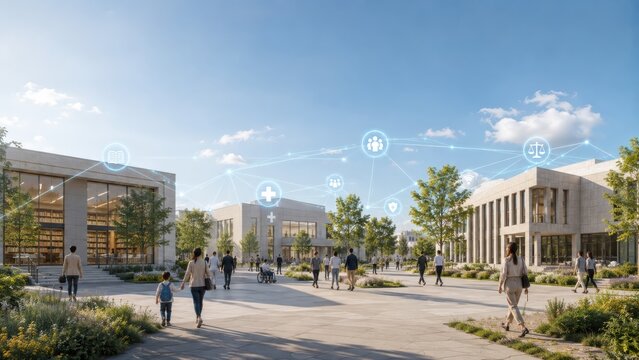 Connected Civic Plaza with AI Public Service Network