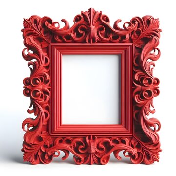 A red picture or mirror frame isolated on white background.