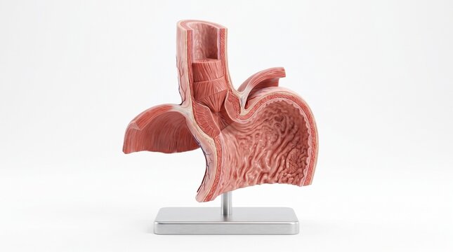 Lower esophageal sphincter and stomach junction anatomy 3D illustration showing gastroesophageal transition in medical science