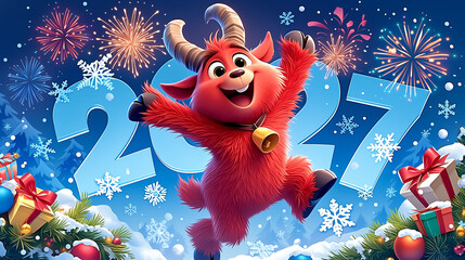 Fototapeta premium A cute little goat character for children and the 2027 Chinese New Year celebration. Perfect for a greeting card or a festive banner honoring the Year of the Goat.