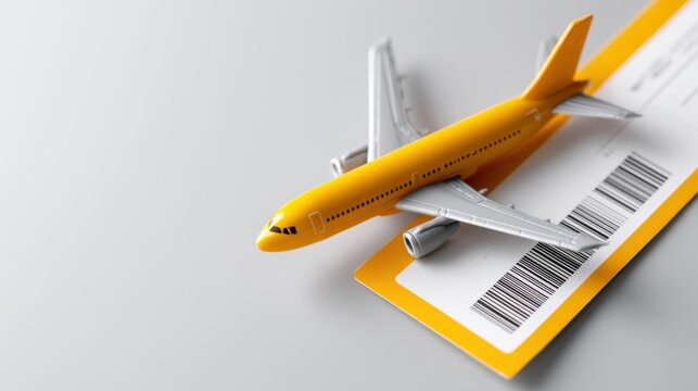 A yellow airplane model rests on a travel ticket, symbolizing journeys and adventures