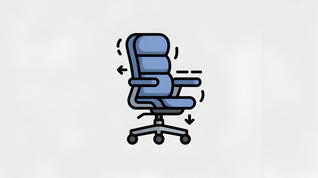 Blue office chair with adjustable height settings depicted in a clean flat vector illustration style for modern workplace business interior design and professional ergonomic equipment