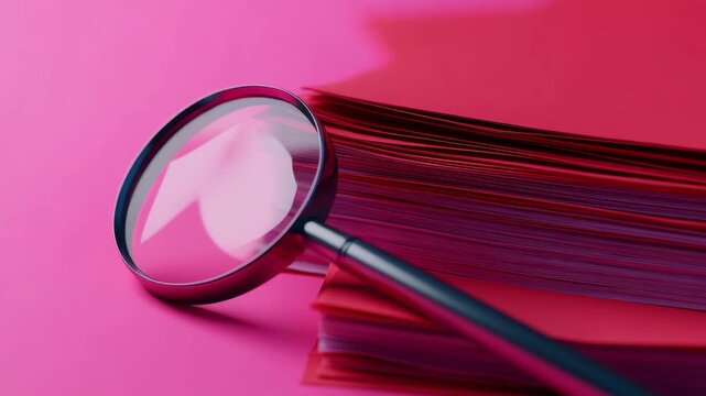 A magnifying glass on top of papers, symbolizing thorough investigation or detective work.