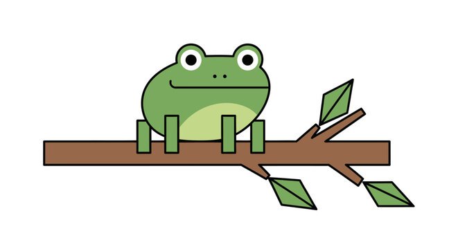 Green Frog Sitting on Branch Alone.
