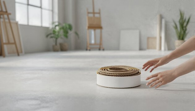 Sisal rope with white label in a modern creative studio