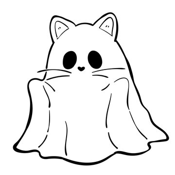Cute Ghost Cat Coloring Page Illustration