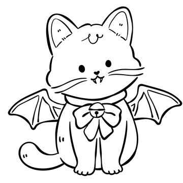 Cute Bat Cat with Dracula Costume Coloring Page Illustration
